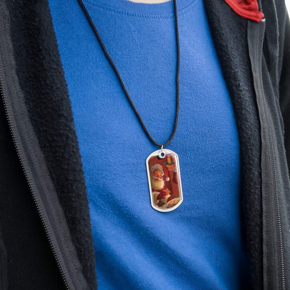 Santa Milk and Cookies Military Dog Tag Pendant Necklace - Christmas Holiday Gift for Military & Veterans - Perfect for Christmas Parties, Stocking Stuffers & Patriotic Gift Giving