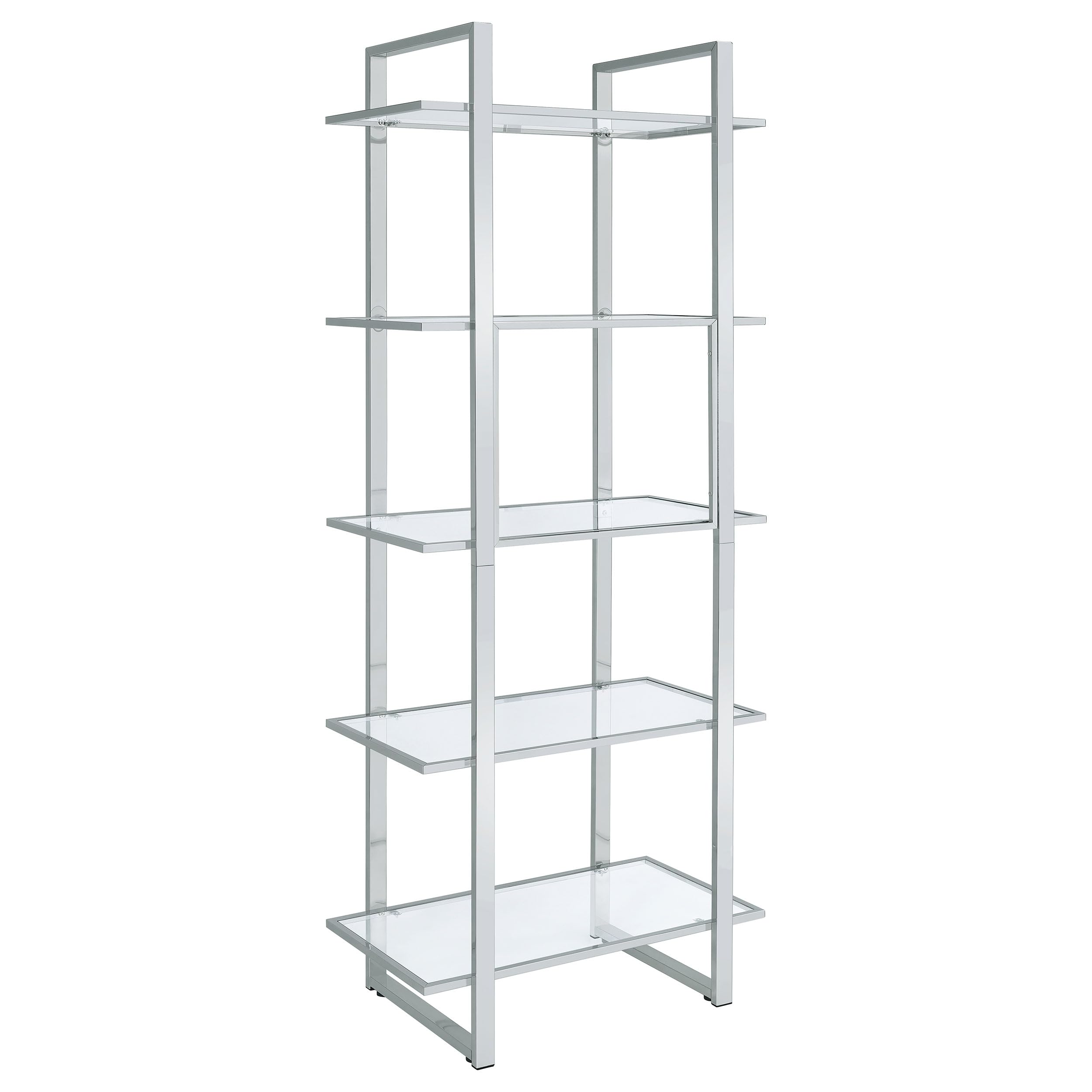 Coaster Home Furnishings Hartford Glass Shelf Bookcase with Chrome Frame - Modern Display Shelf for Living Room, Bedroom or Office Storage