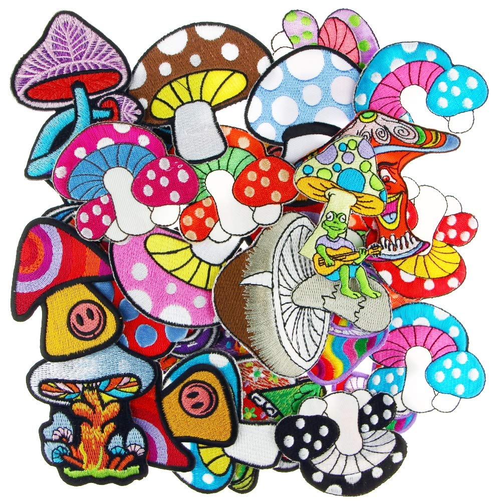 10 Random Mushroom Iron-On/Sew-On Embroidered Patches for Jackets, Backpacks & DIY Crafts - Cute Fungi Design for Clothing & Accessories