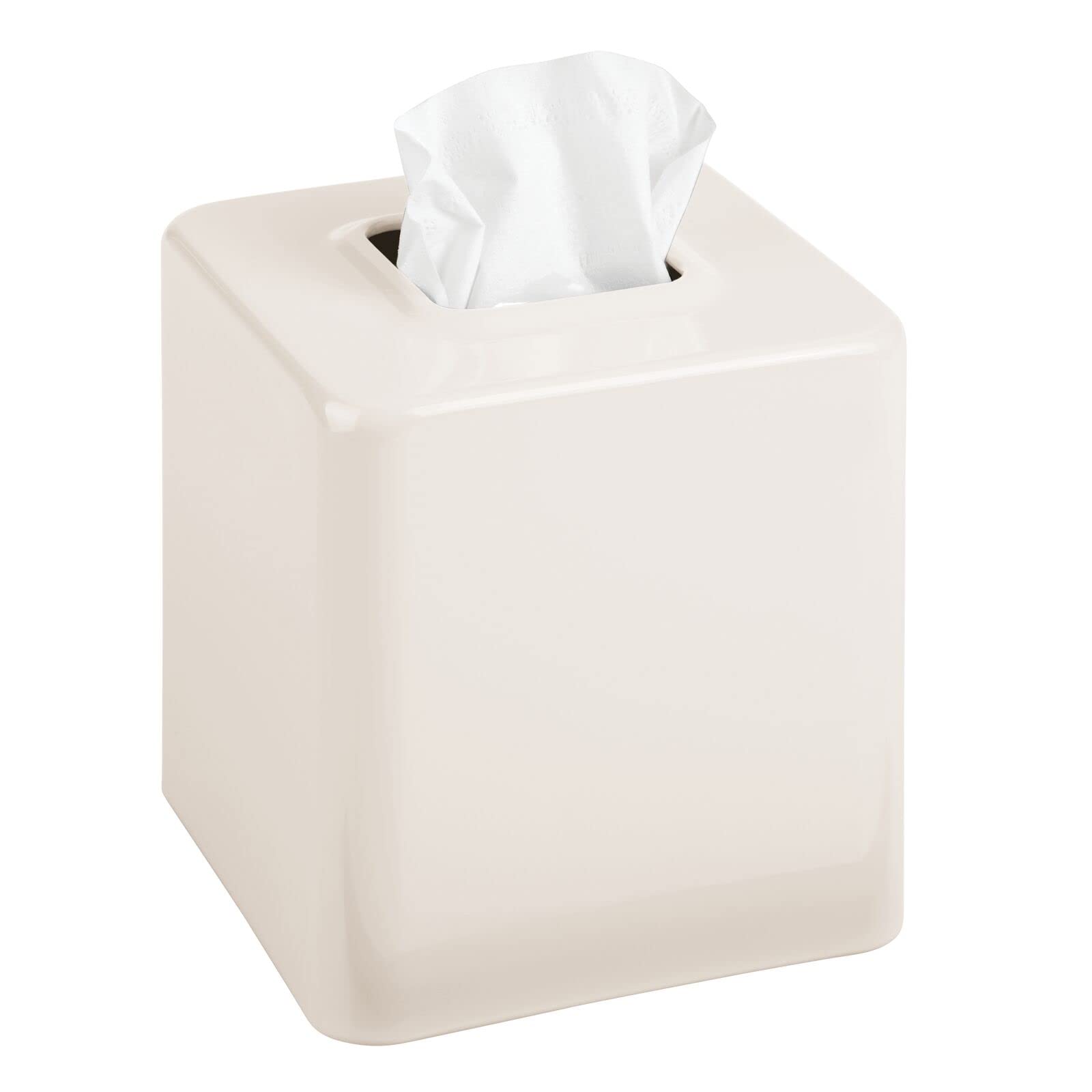 mDesign Metal Square Tissue Box Cover - Modern Facial Tissue Holder for Bathroom Vanity, Bedroom Dresser, Nightstand, Desk & Office - Unity Collection in Cream/Beige - Perfect for Home Decor & Organization