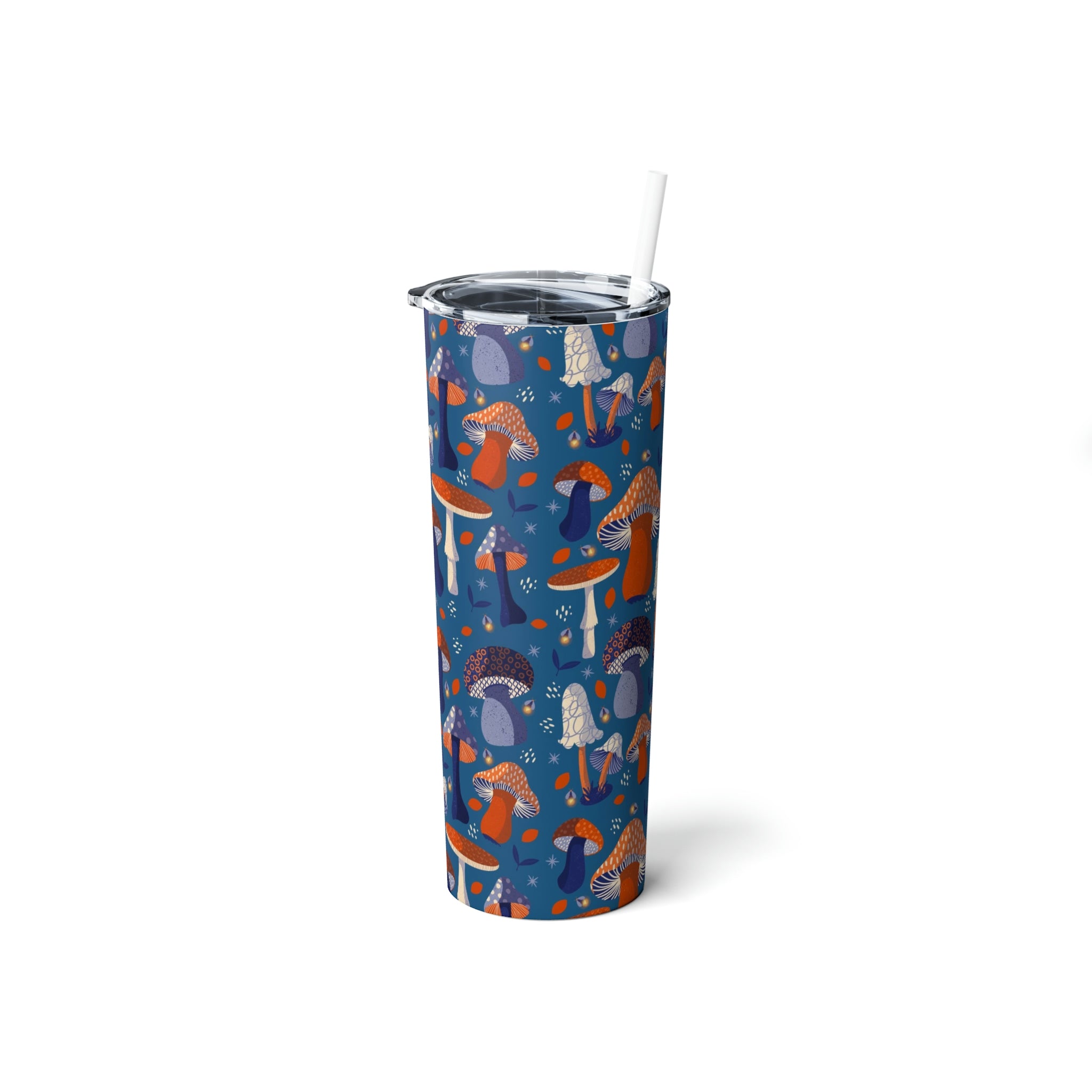 20 oz Skinny Steel Insulated Tumbler with Straw & Lid - Mushroom Lover Travel Mug for Coffee, Tea & Cold Drinks - Perfect for Office, Gym, Hiking & Outdoor Adventures