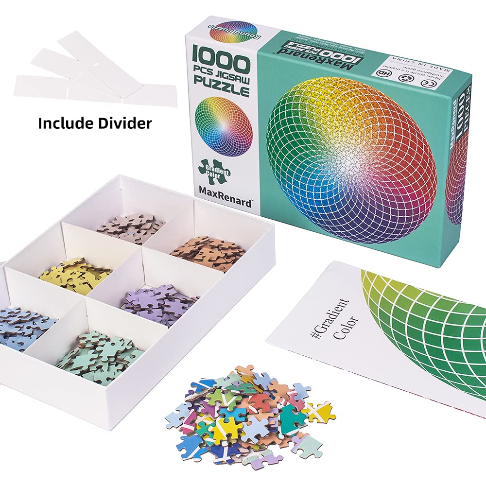 MaxRenard 1000-Piece Round Jigsaw Puzzle - Gradient Color Challenge for Adults & Kids - Perfect for Family Game Night & Stress Relief