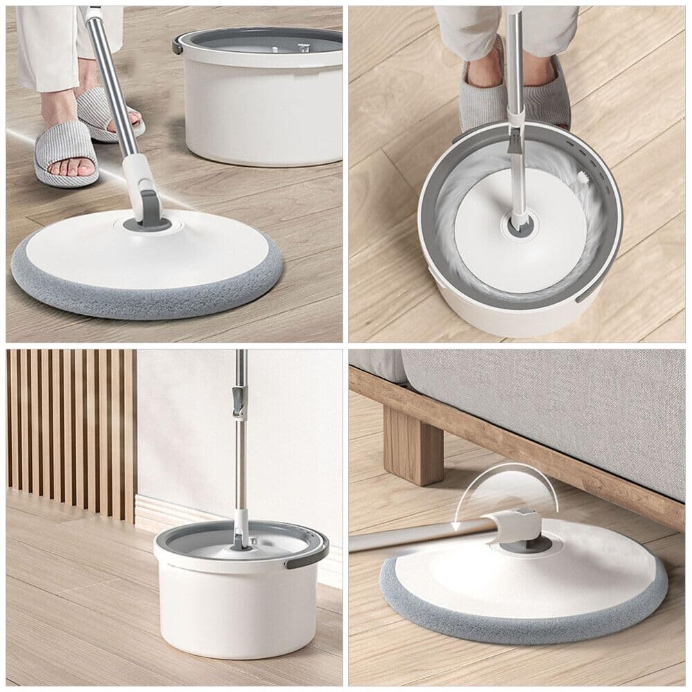 PROSFIA Self-Wringing Microfiber Spin Mop and Bucket Set with Wringer - Round Flat Floor Mop System with Dual Water Separation for Effective Floor Cleaning - Perfect for Hardwood, Tile, and Laminate Floors in Homes & Offices