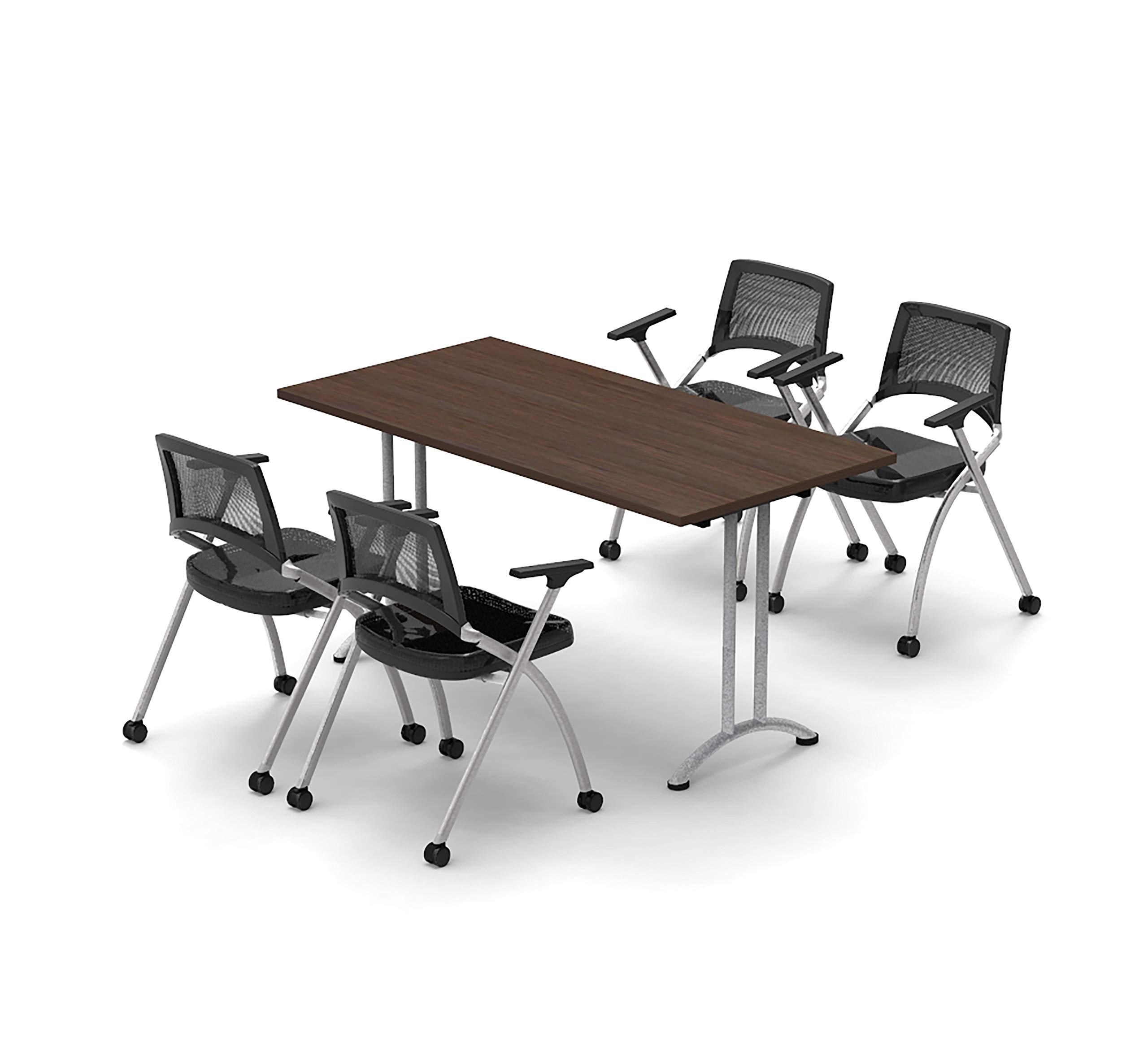 4-Person Folding Conference Table with Chairs - 5-Piece Set in Java Color for Meetings, Seminars & Classrooms | Space-Saving Foldable Design for Easy Storage | Ideal for Office, School & Home Use