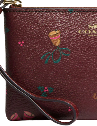 Coach Corner Zip Wristlet with Holiday Bells Print - Stylish Crossbody Bag for Women, Perfect for Parties, Travel & Everyday Use