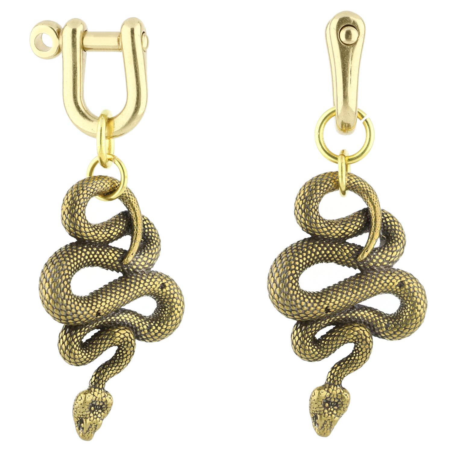 Balala Solid Brass Snake Dangle Ear Gauges - 16G to 00G Piercing Tunnels & Plugs for Stretching - Heavy Ear Weights & Hangers for Ear Spreading - Perfect for Goth, Punk, and Alternative Fashion Styles