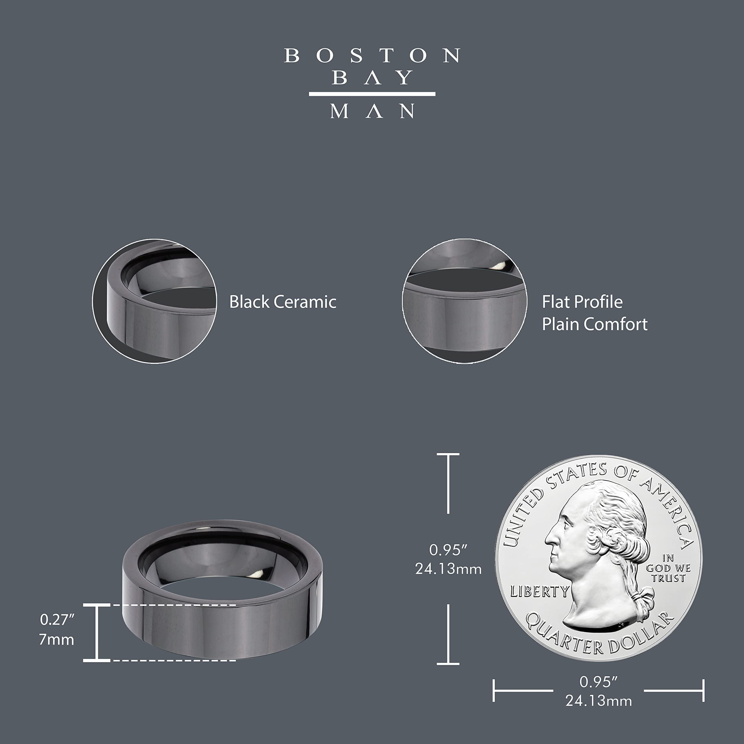 Boston Bay Diamonds Black Ceramic Unisex Comfort Fit Wedding Band & Fashion Ring for Men & Women - 6mm, 7mm, 8mm Width Options - Perfect for Everyday Wear, Anniversary Gifts & Couple Rings