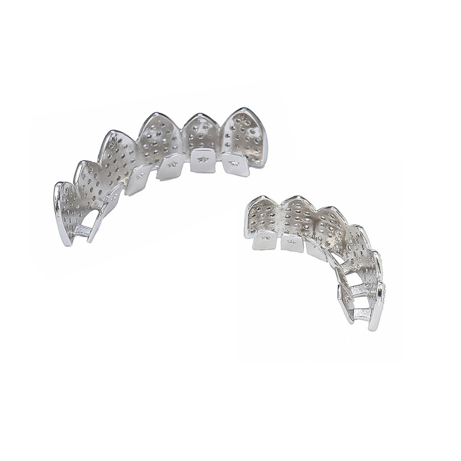 Iced Out Hip Hop Teeth Grillz Set - Top & Bottom Gold/Silver Vampire Grills for Men & Women - Perfect for Concerts, Parties & Rap Performances