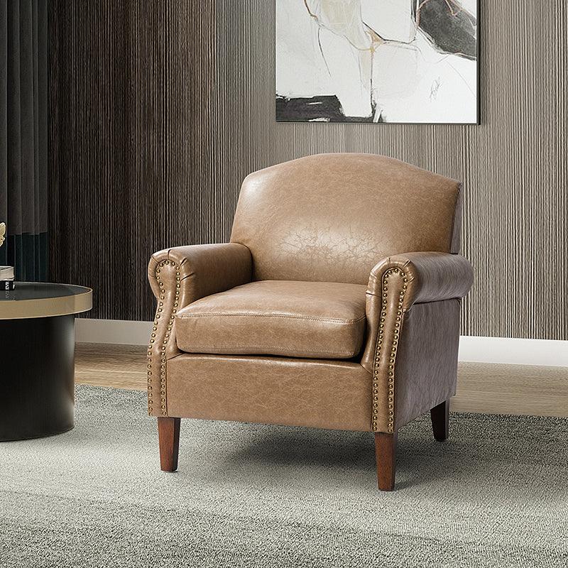 Gianfranco Vegan Leather Armchair with Sturdy Wooden Legs - Modern Vegan Leather Lounge Chair for Living Room, Office & Reading Nook - Eco-Friendly Faux Leather Accent Chair