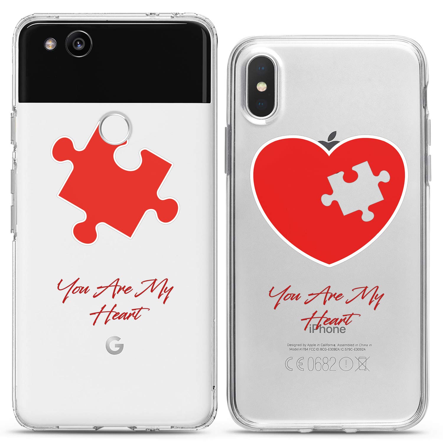 **Matching Couple iPhone Cases - Compatible with iPhone 16/15/14/13/12/11 Pro Max/Mini/XS/X/6s/8 Plus/7+/XR/10/SE/5 - Red Puzzle Quote Design - Anniversary Gift for Her - Cute Silicone Pair Cover for Boyfriend & Girlfriend - Perfect for Couples, Valentine's Day & Romantic Gifts**