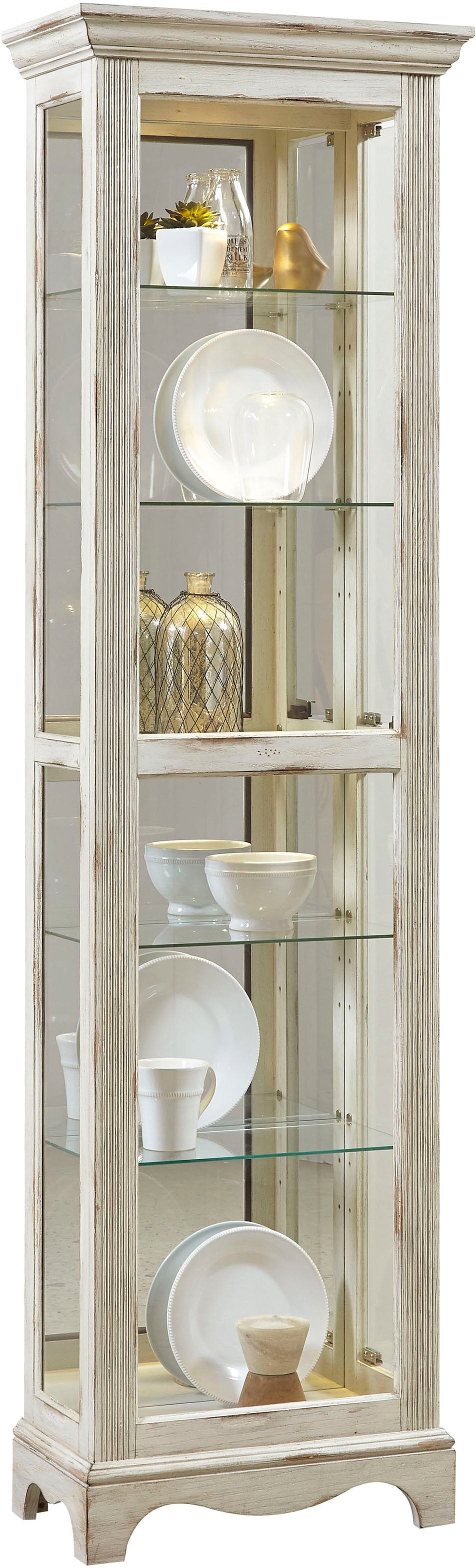 Vintage Weathered White Wooden Curio Cabinet - Antique Style Display Case for Living Room, Dining Room, or Office Decor