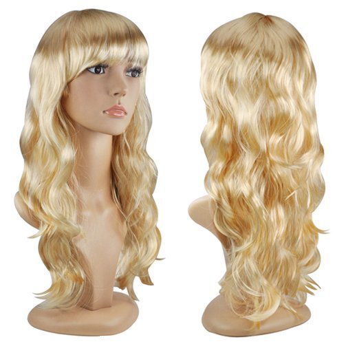 Sexy Long Curly Blonde Wigs for Women - Fancy Cosplay Costume Full Wig for Halloween, Parties & Special Occasions