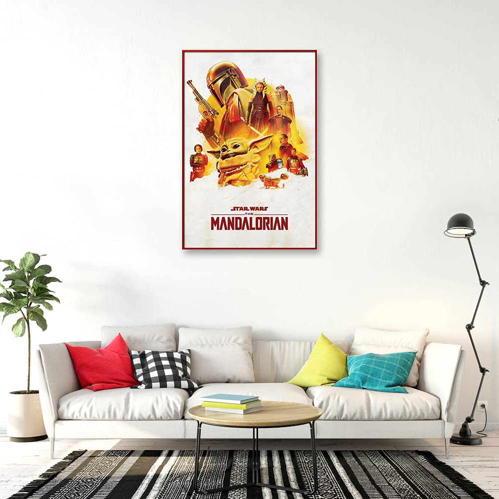 Star Wars The Mandalorian Framed TV Show Poster 24x36 Inches - Action Characters Wall Art for Living Room, Bedroom & Office Decor - Perfect Gift for Fans