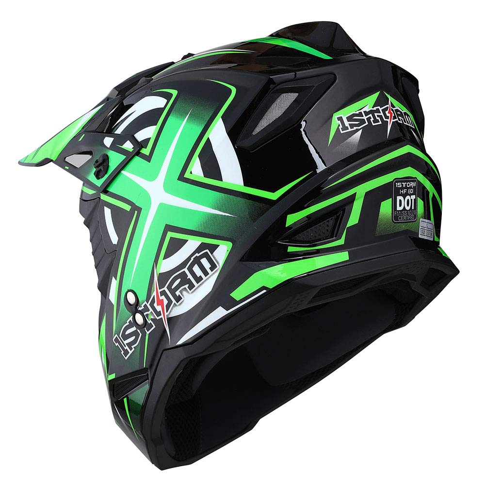 1Storm HF801 Adult Motocross Helmet - BMX MX ATV Dirt Bike Racing Helmet with Bluetooth Headset (Sonic Green) - Perfect for Off-Road Motorcycle Riding & Racing Adventures