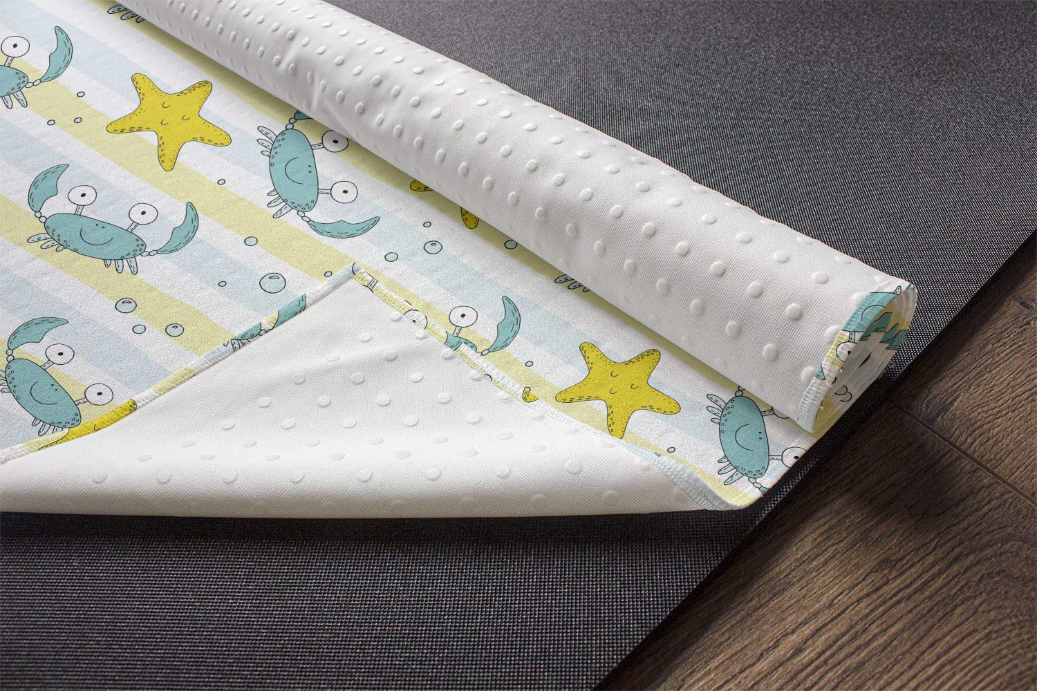 Ambesonne Non-Slip Yoga Mat Towel - Ocean Theme with Crabs, Starfish & Bubbles Design | 25