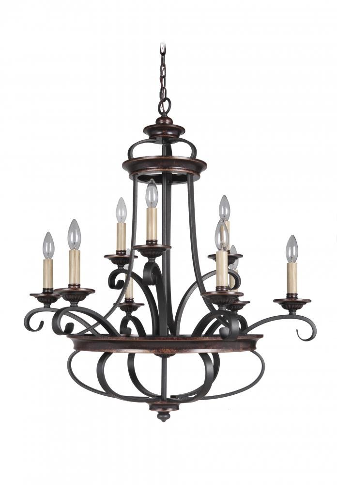 Craftmade Stafford 9-Light Chandelier in Aged Bronze & Textured Black - Elegant Dining Room Lighting Fixture for Home Decor