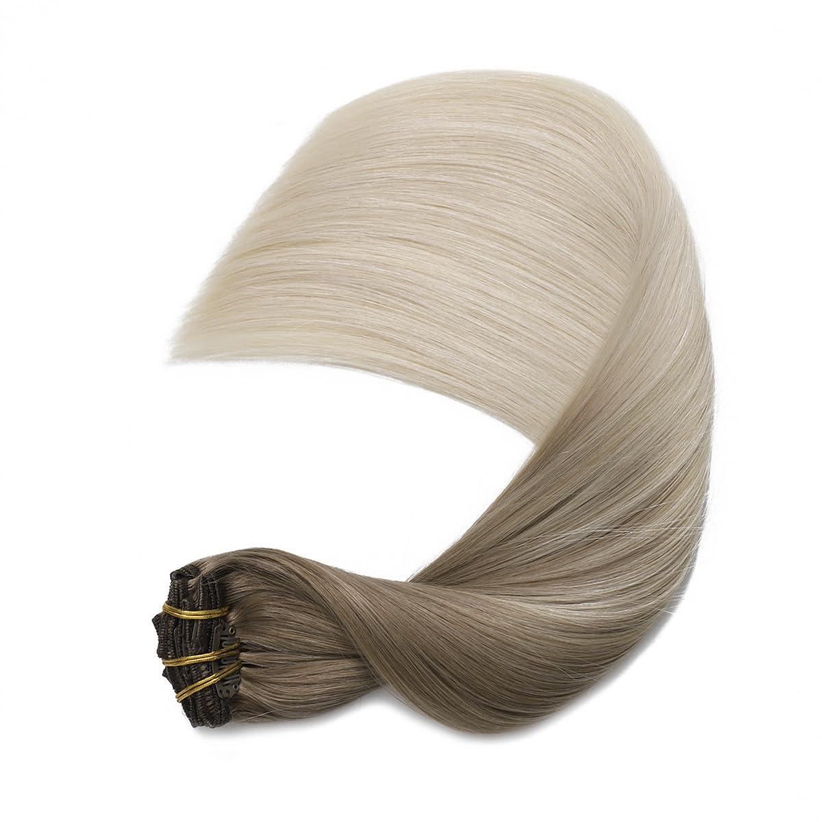 XD Hair Clip in Human Hair Extensions 120g 22 Inch Ombre Ash Brown to Platinum Blonde Double Weft Hair Extensions 6pcs - Perfect for Parties, Weddings & Daily Styling (22, #8T60)