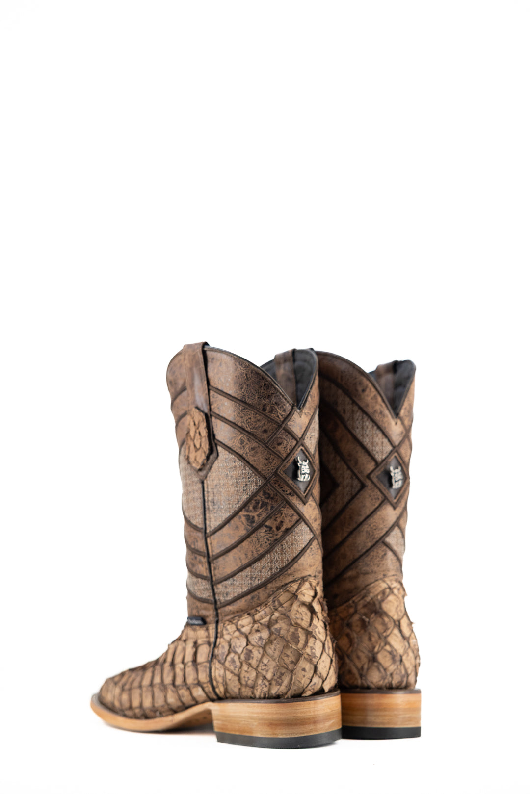 Prescott Pirarucu Exotic Leather Square Toe Cowboy Boots for Men - Western Riding, Country Dance & Outdoor Adventures