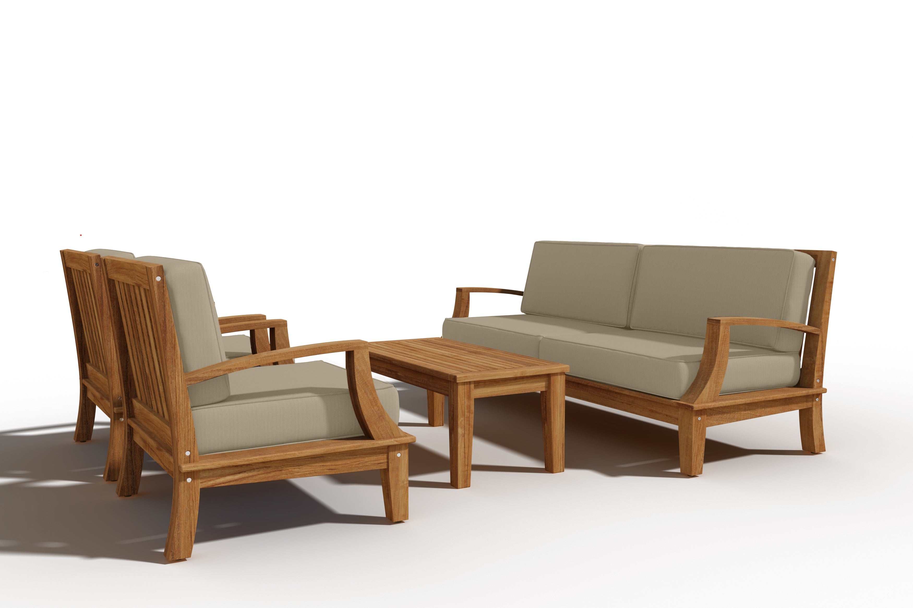 Eliane 4-Piece Teak Outdoor Patio Deep Seating Set with Sunbrella Fawn Cushions - Durable Weather-Resistant Garden Furniture for Backyard, Poolside & Patio Relaxation