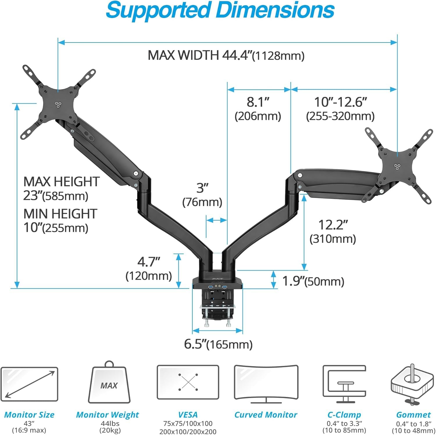 AVLT Dual Monitor Arm Desk Mount for 13