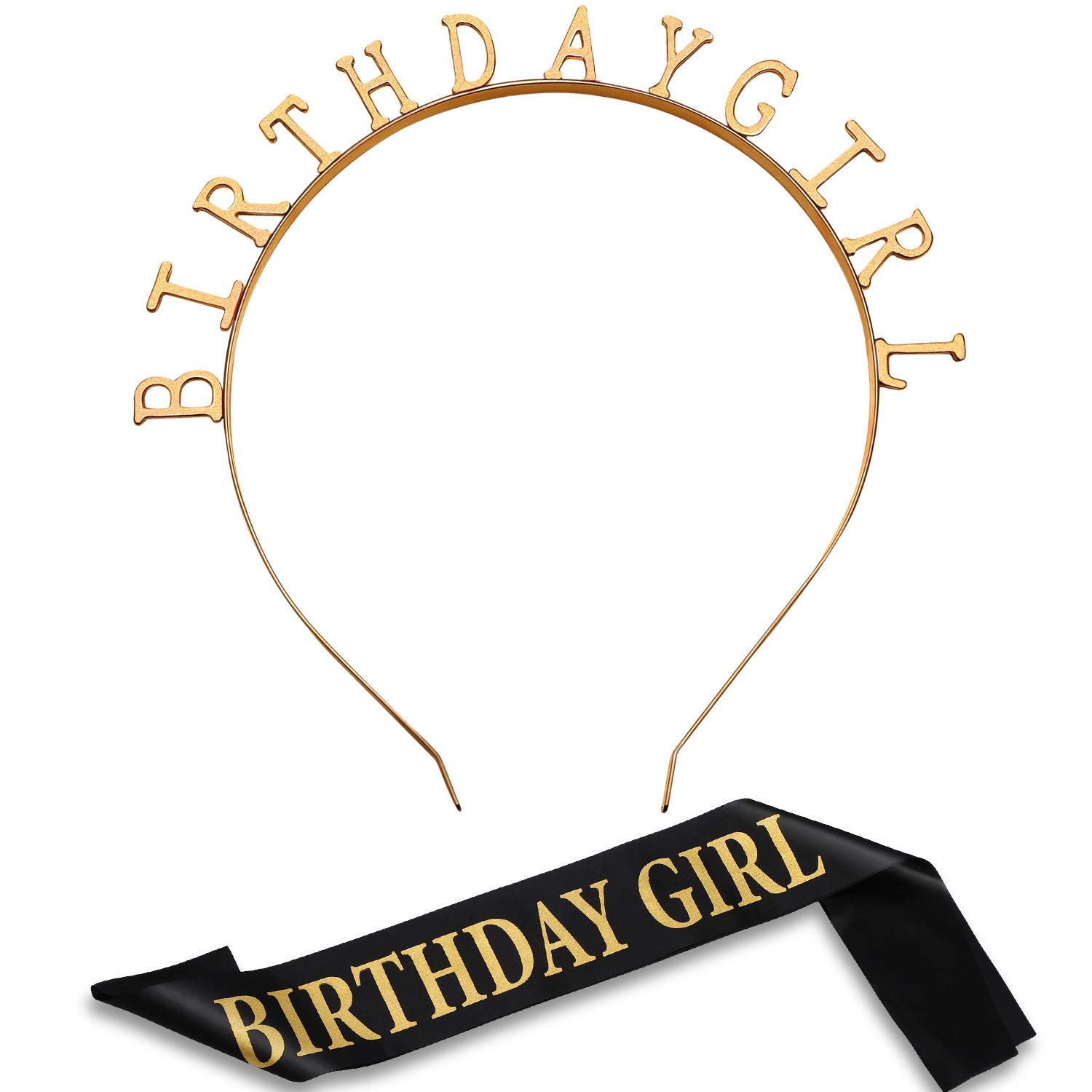 Girl's Birthday Tiara Headband & Satin Sash Set - Princess Party Crown & Decorations for Birthday Celebrations, Tea Parties & Special Events