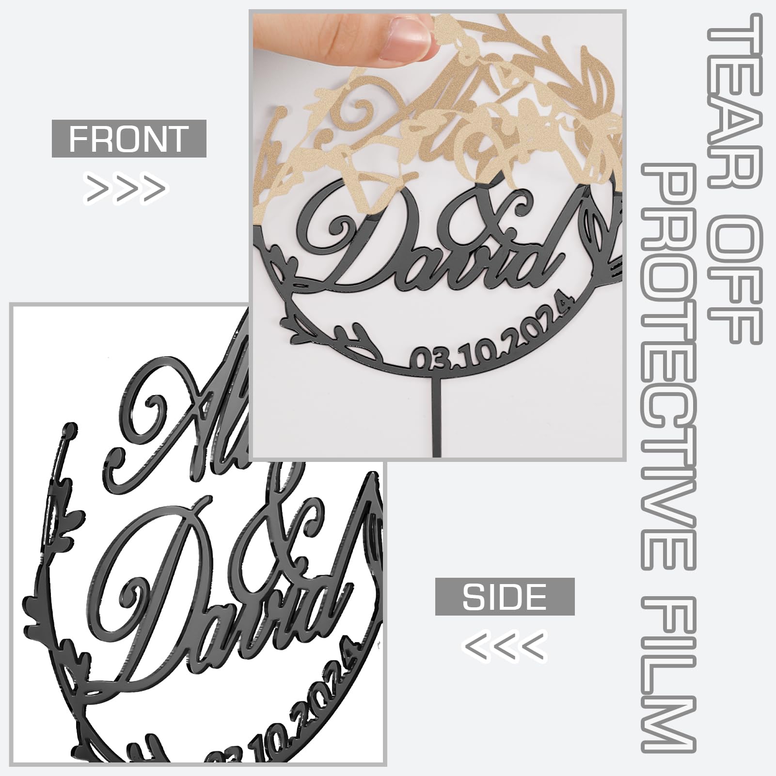 Custom Wedding Cake Toppers with Name & Date - Acrylic Mr & Mrs Cake Topper for Bride & Groom - Anniversary, Engagement & Wedding Cake Decorations (Style3, Black) - Perfect for Wedding Cakes, Anniversary Celebrations & Romantic Events