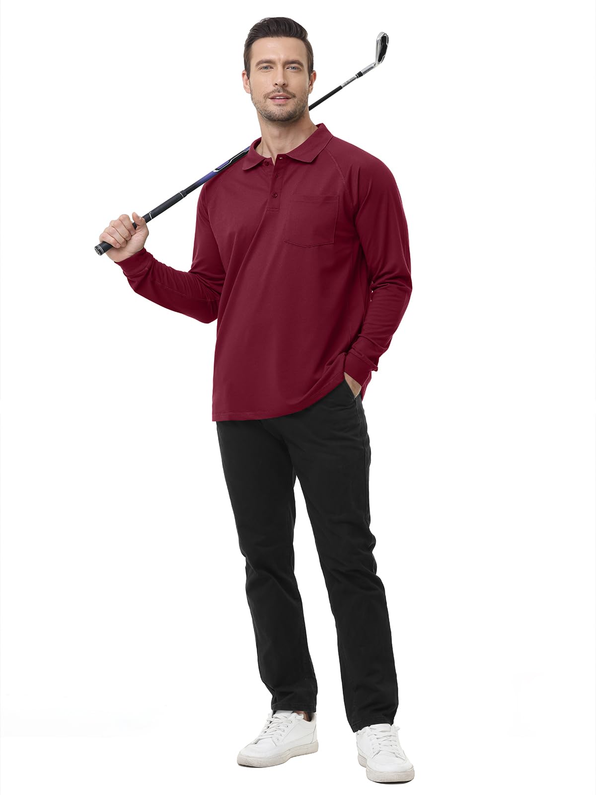MOHEEN Men's Performance Pique Polo Shirt - UPF 50+ Sun Protection, Moisture Wicking, Long Sleeve Golf Shirt for Big & Tall (Sizes M-6XL) - Perfect for Golf, Tennis, Outdoor Sports & Casual Wear