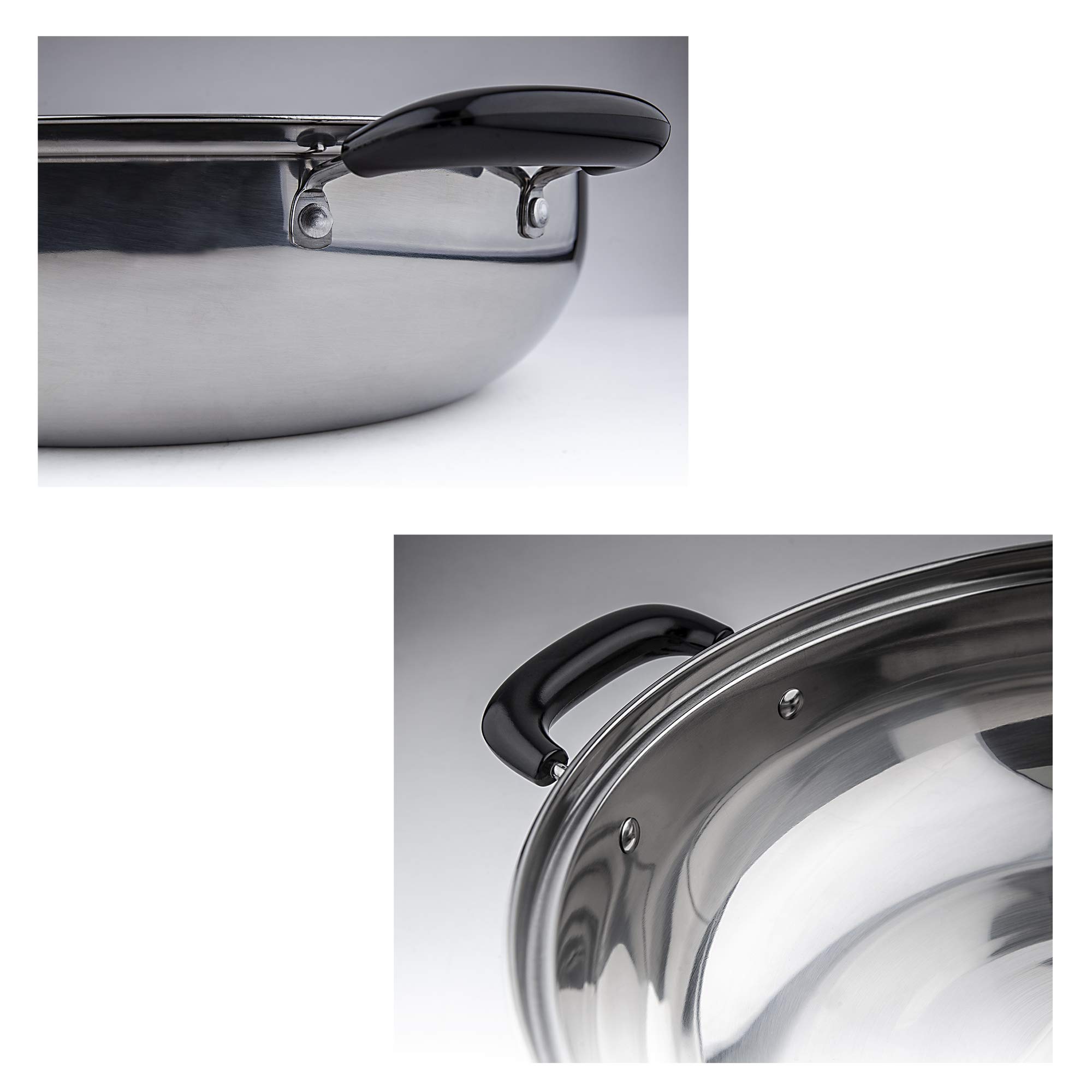 Premium Stainless Steel Shabu Shabu Hot Pot - 12 Inch (30 cm) Dual-Sided Yin Yang Pot with Divider & 3 Serving Spoons - Perfect for Asian Hot Pot, Fondue & Family Gatherings
