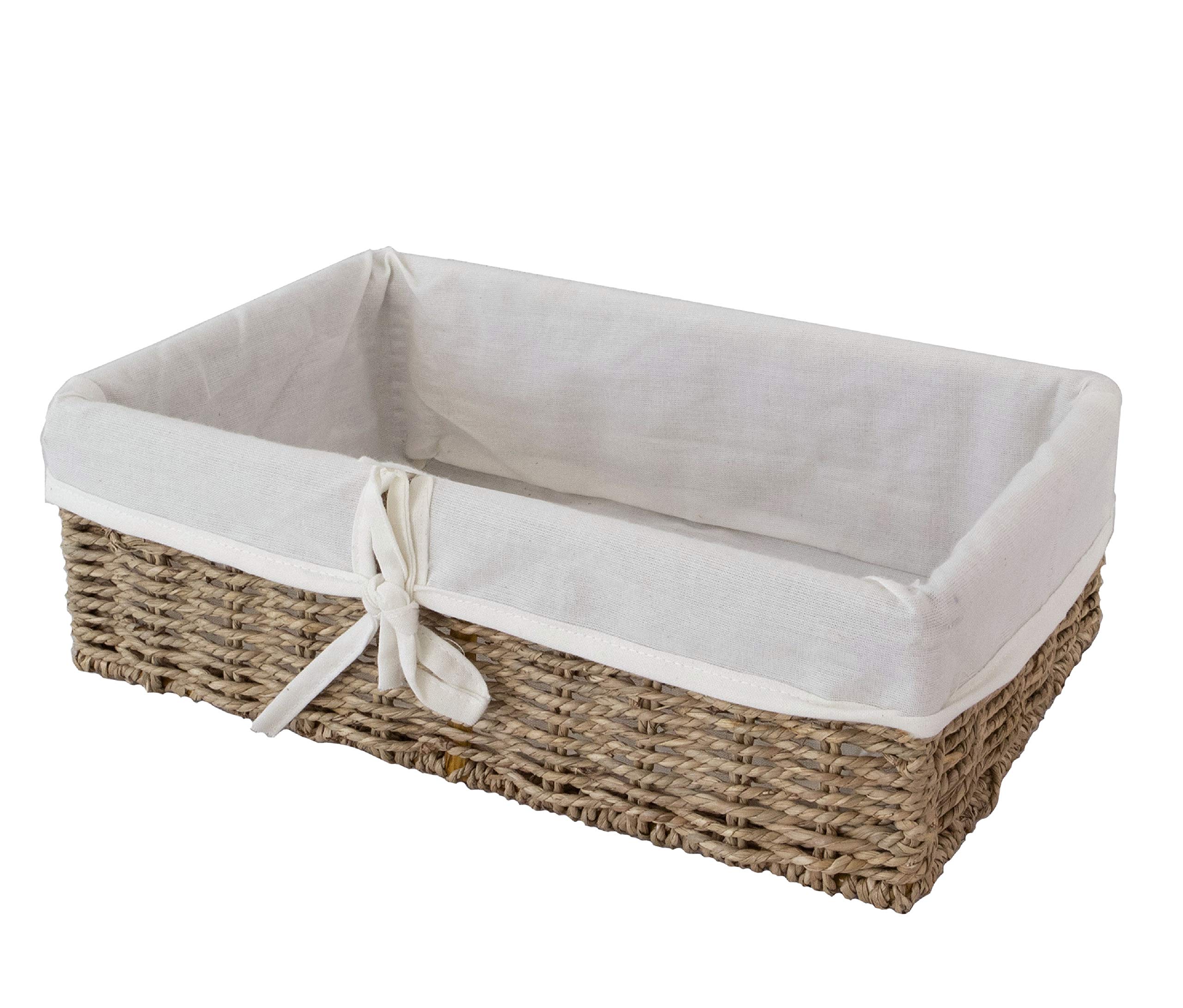 Natural Seagrass Woven Storage Basket with Linen Liner - Decorative Organizer for Bathroom, Living Room & Closet - Perfect for Towels, Beauty Products & Home Decor Storage