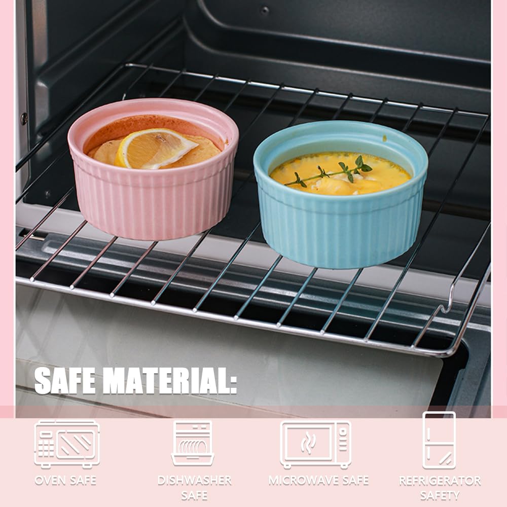 Meltset 5.5 Oz Ceramic Ramekins with Lids - Oven Safe Porcelain Baking Bowls for Soufflé, Crème Brûlée, Lava Cake, Ice Cream & Desserts - Perfect for Home Baking, Restaurant Use & Party Serving (Set of 5)