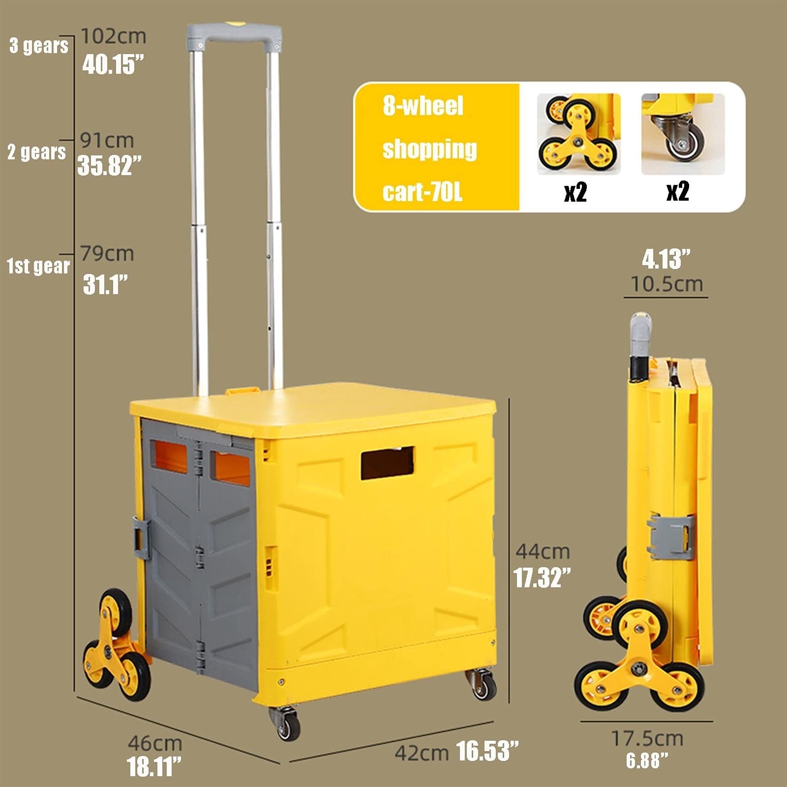 8-Wheel Stair Climbing Collapsible Handcart - Foldable Wheeled Trolley with Adjustable Handle & 75L Storage Capacity - Perfect for Grocery Shopping, Moving Supplies & Travel Luggage