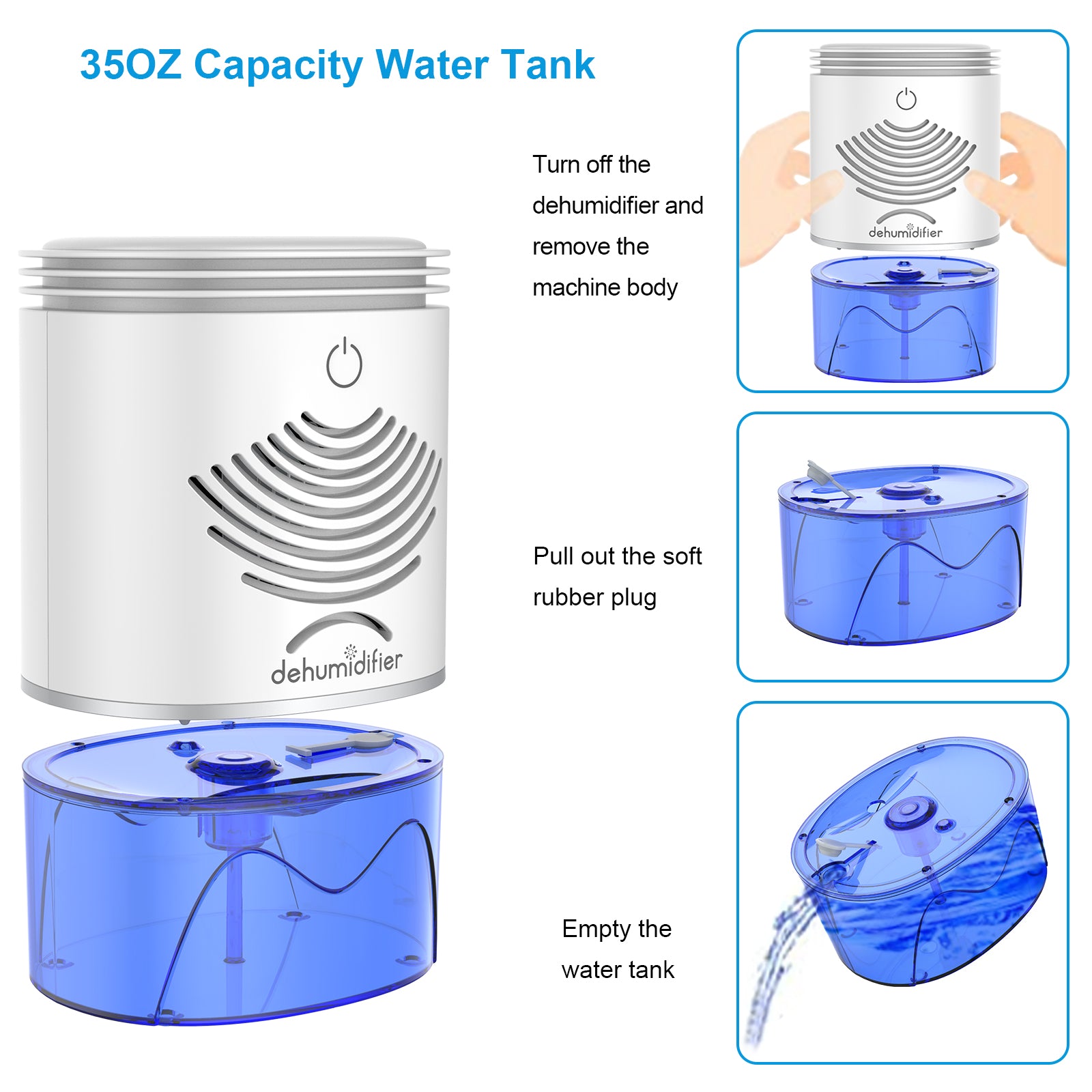 Portable Small Electric Dehumidifier for Home - Compact & Energy Efficient Air Moisture Absorber for Bedroom, Basement, Closet & RV Use