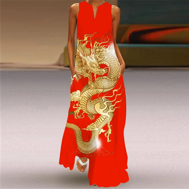 Stylish Women's Floral Print Hollow V-Neck Maxi Dress - Sleeveless Loose Fit Summer Beach Dress for Vacation, Seaside Outings & Boho Chic Occasions