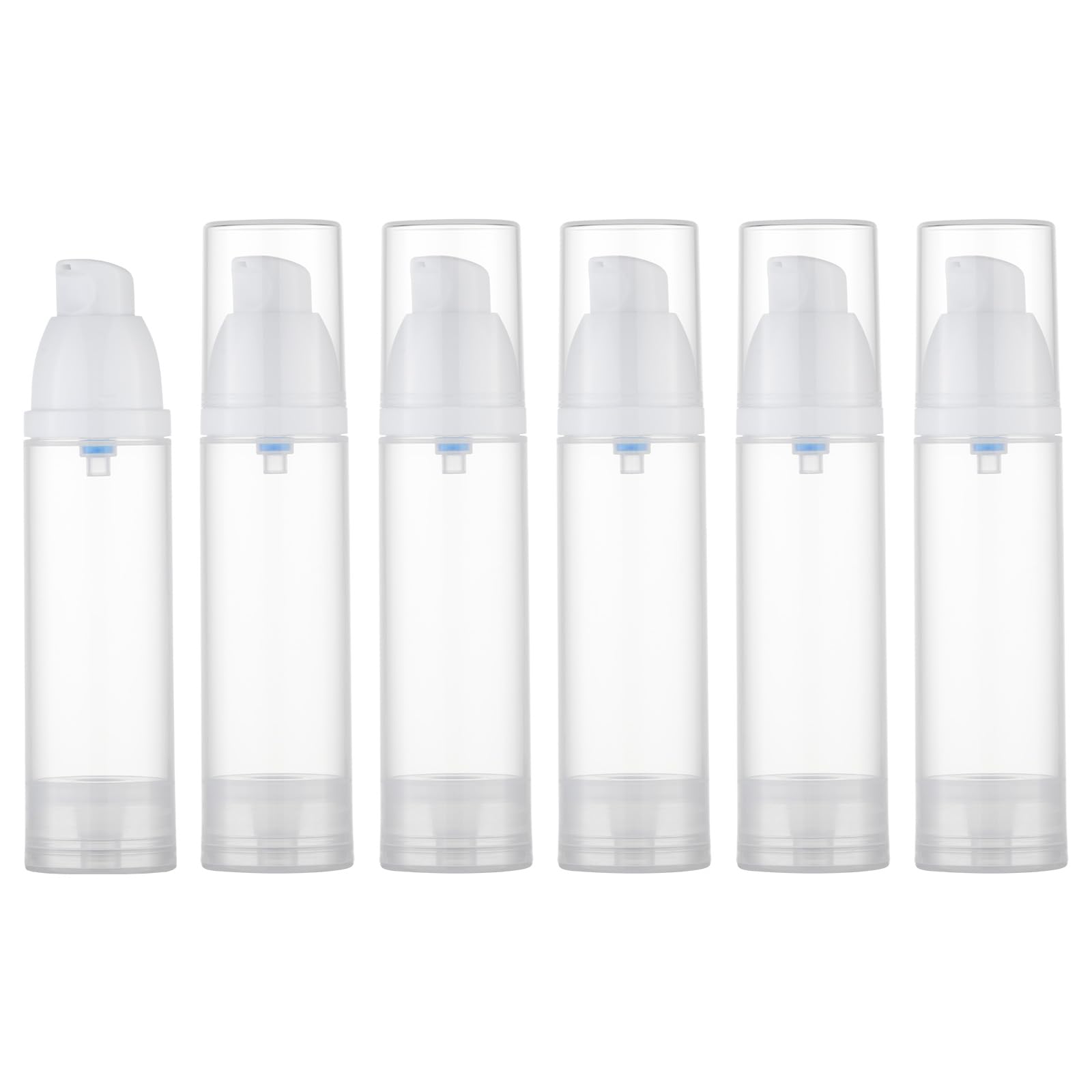 Airless Pump Bottles for Travel - 1.7 oz Empty Plastic Lotion Dispenser, Mini Vacuum Cream Jar & Shampoo Container (White) - Perfect for Toiletries, Skincare & Cosmetics On-The-Go