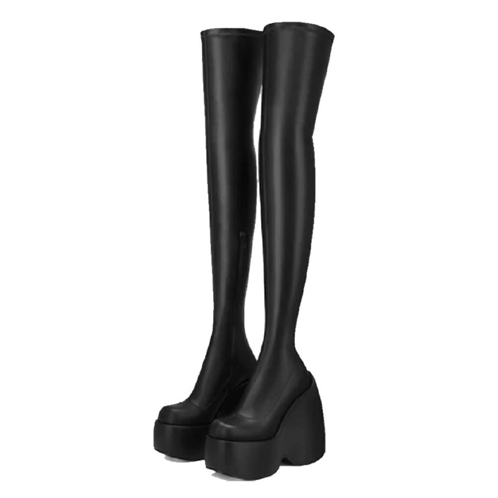 Women's Black Platform Boots - Gothic Punk Combat Boots with Block Heel, Mid Calf Motorcycle Boots for Everyday Wear & Night Out