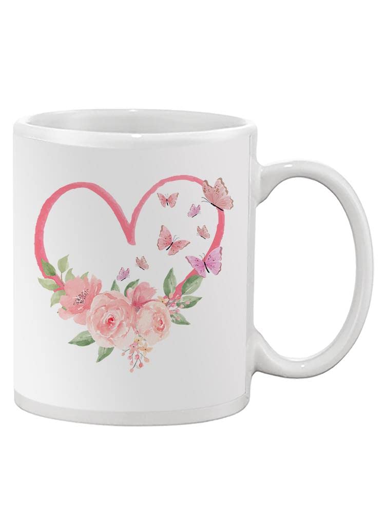 Butterfly Rose Heart Coffee Mug - Elegant Ceramic Tea Cup for Women, Perfect for Valentine's Day Gifts, Romantic Breakfast in Bed & Cozy Home Decor - SmartPrintsInk Designs
