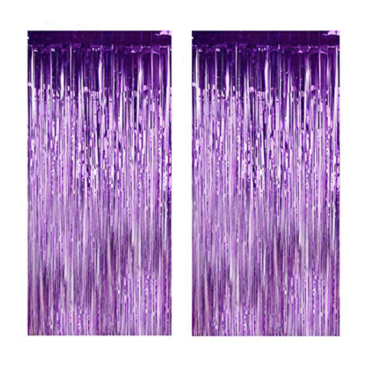 3x9ft Purple Fringe Curtains - Metallic Tinsel Party Backdrop for Weddings, Birthdays & Events | Photo Booth Decor, Doorway Curtain | OMG_Shop