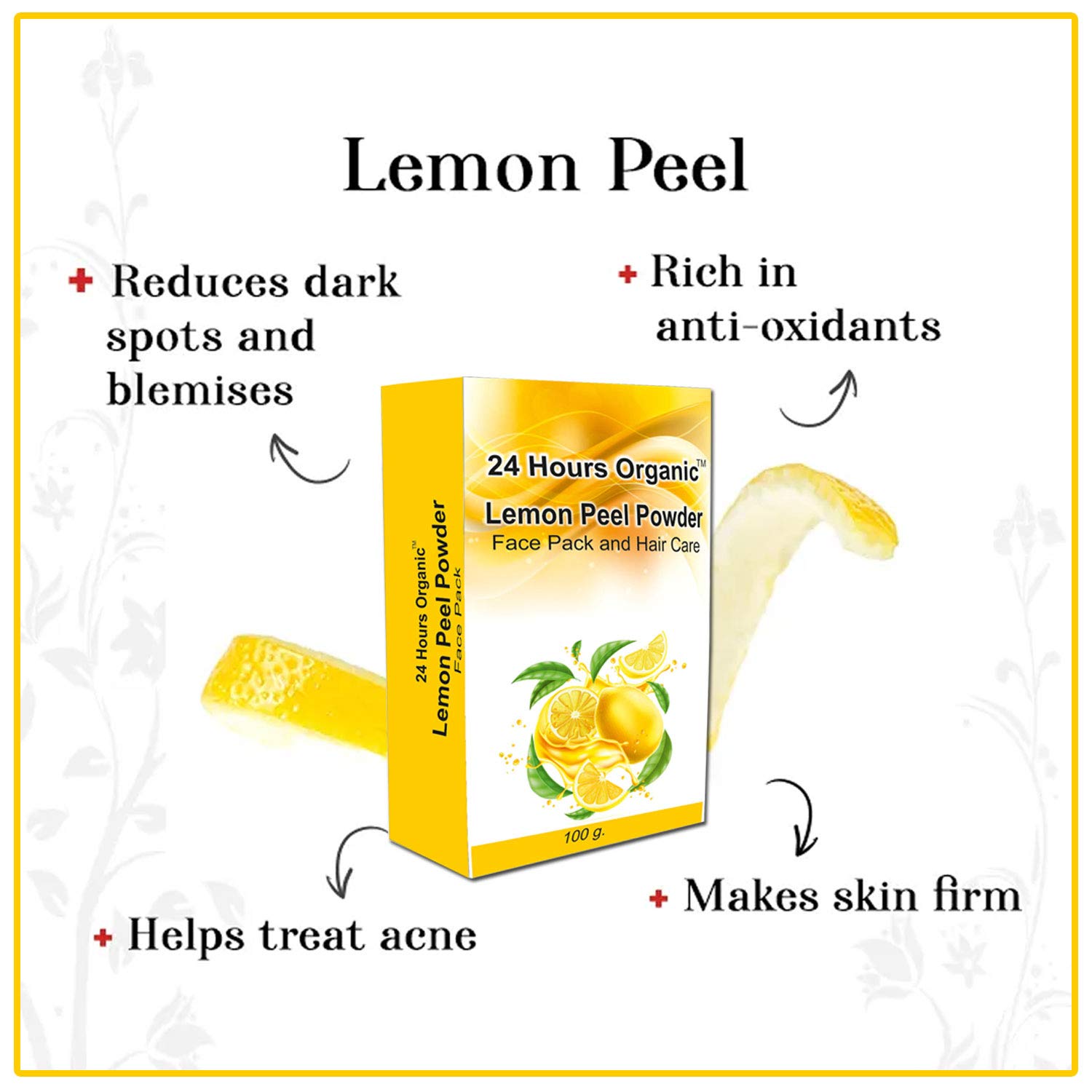 Organic Lemon Peel Powder Face Mask for Glowing Skin - Brightening, Tan Removal, Anti-Acne Treatment - 300g (Pack of 3) with Free Rose Water (180ml Total) - Perfect for Daily Skincare & Spa Nights