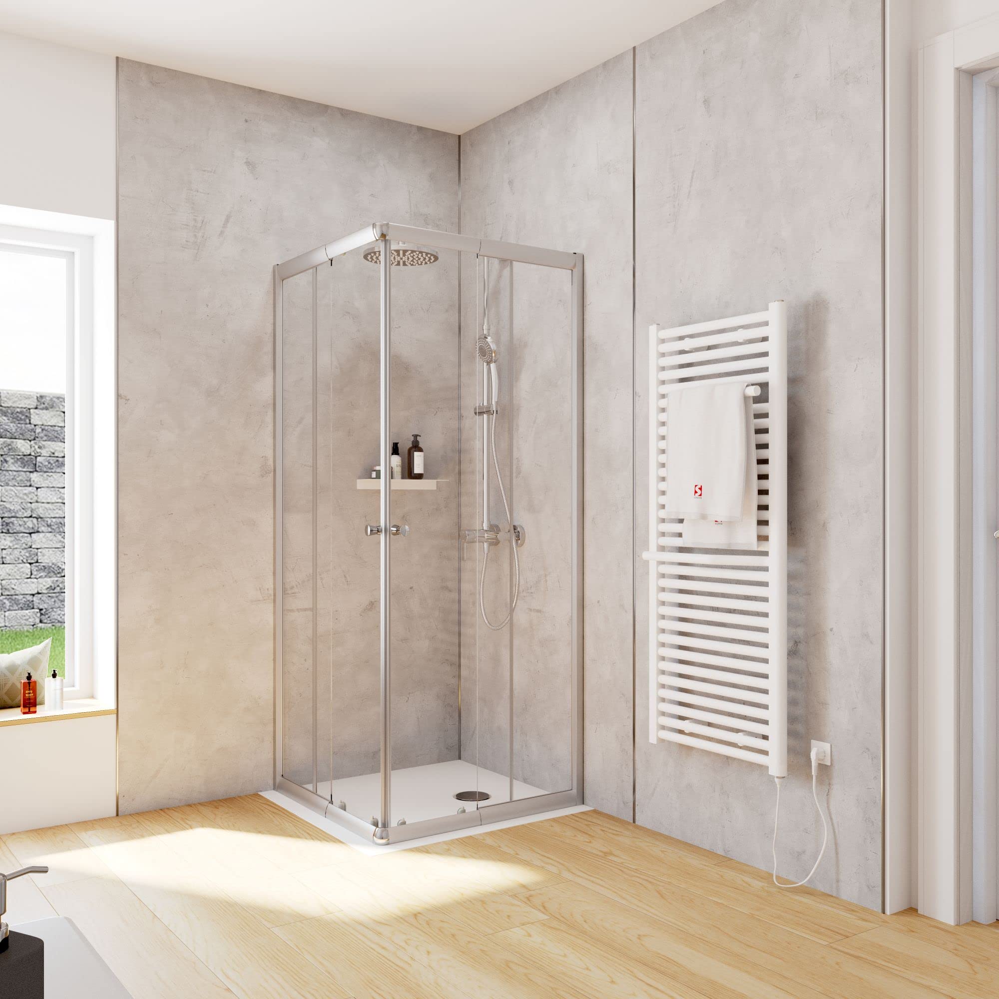 Premium Schulte Corner Shower Cabin with Sliding Doors - 75x75cm, 4mm Silver Tempered Safety Glass (ESG), Easy Installation on Shower Tray or Tiles - Perfect for Small Bathrooms & Modern Home Decor