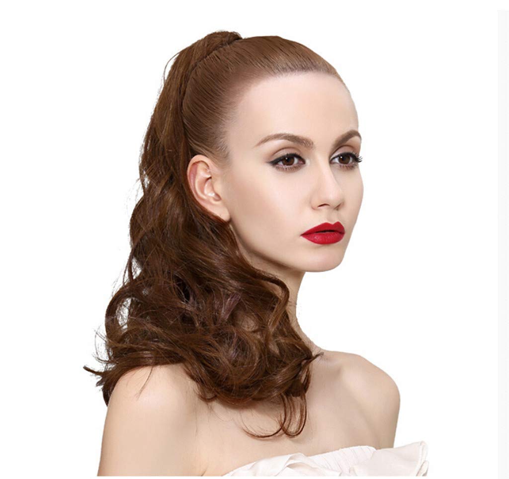 Remeehi 18-Inch Human Hair Wavy Ponytail Extension - 4# Medium Brown Jaw Claw Clip Hairpiece (105g) for Women, Perfect for Parties, Weddings & Everyday Styling