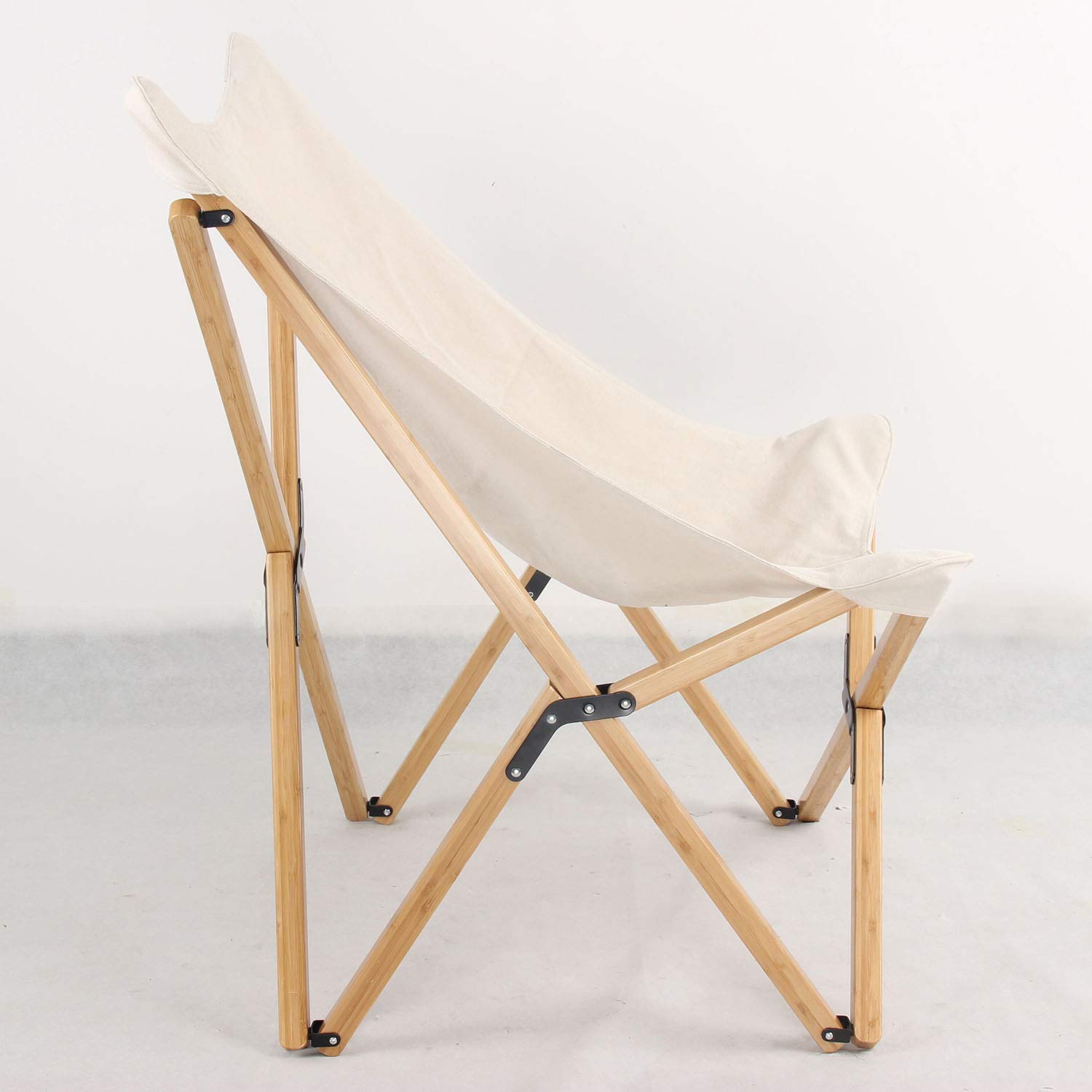 BFCBCW Butterfly Chair Folding Canvas - Portable Indoor/Outdoor Lounge Chair for Patio, Garden, Poolside & Beach - Comfortable White Hanging Egg Chair with Metal Frame
