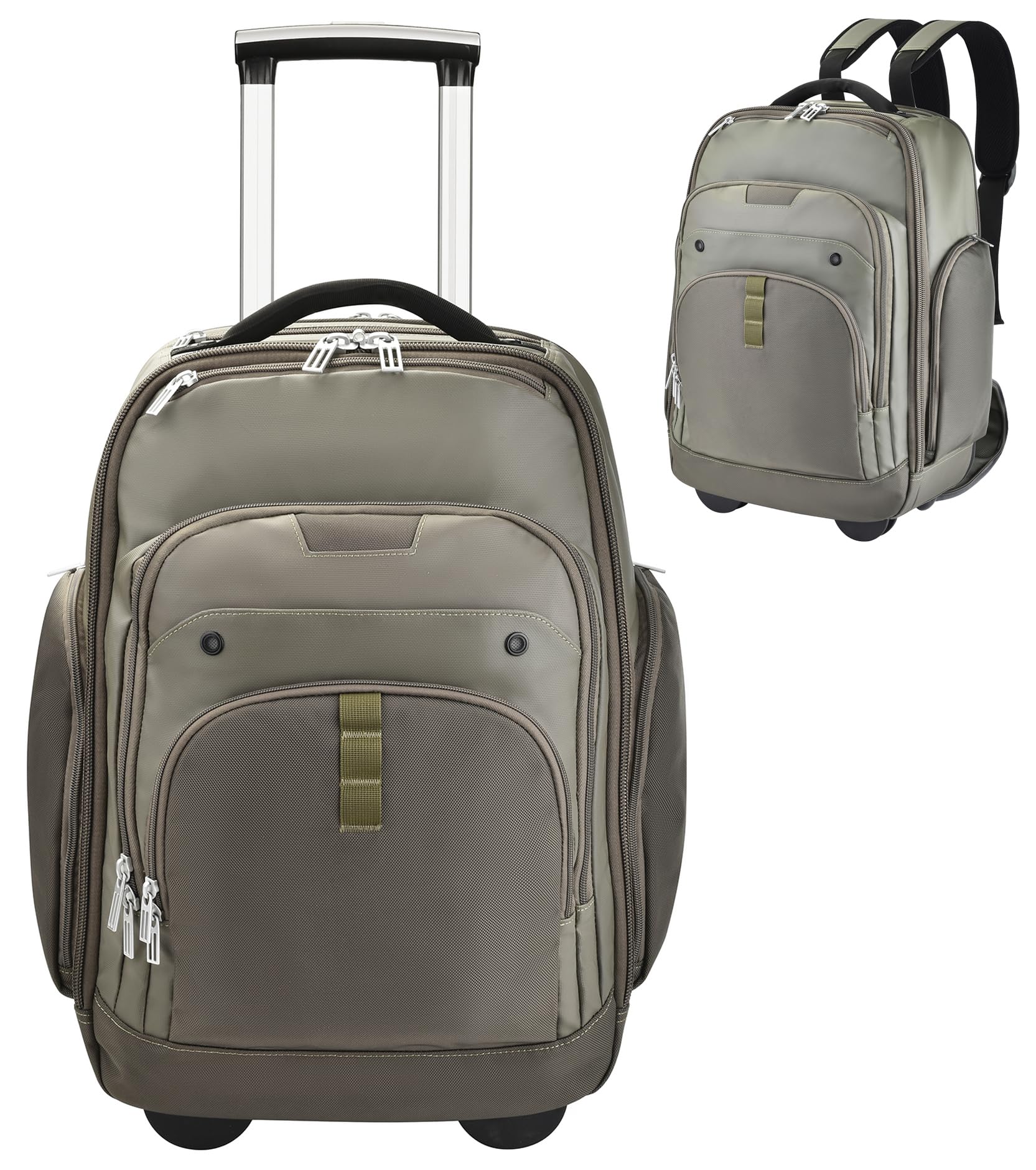 Rolling Laptop Bag with Wheels - Adjustable 13-17.3 Inch Wheeled Computer Backpack for Men & Women, Carry-on Work Bag for Business Travel & Commuting
