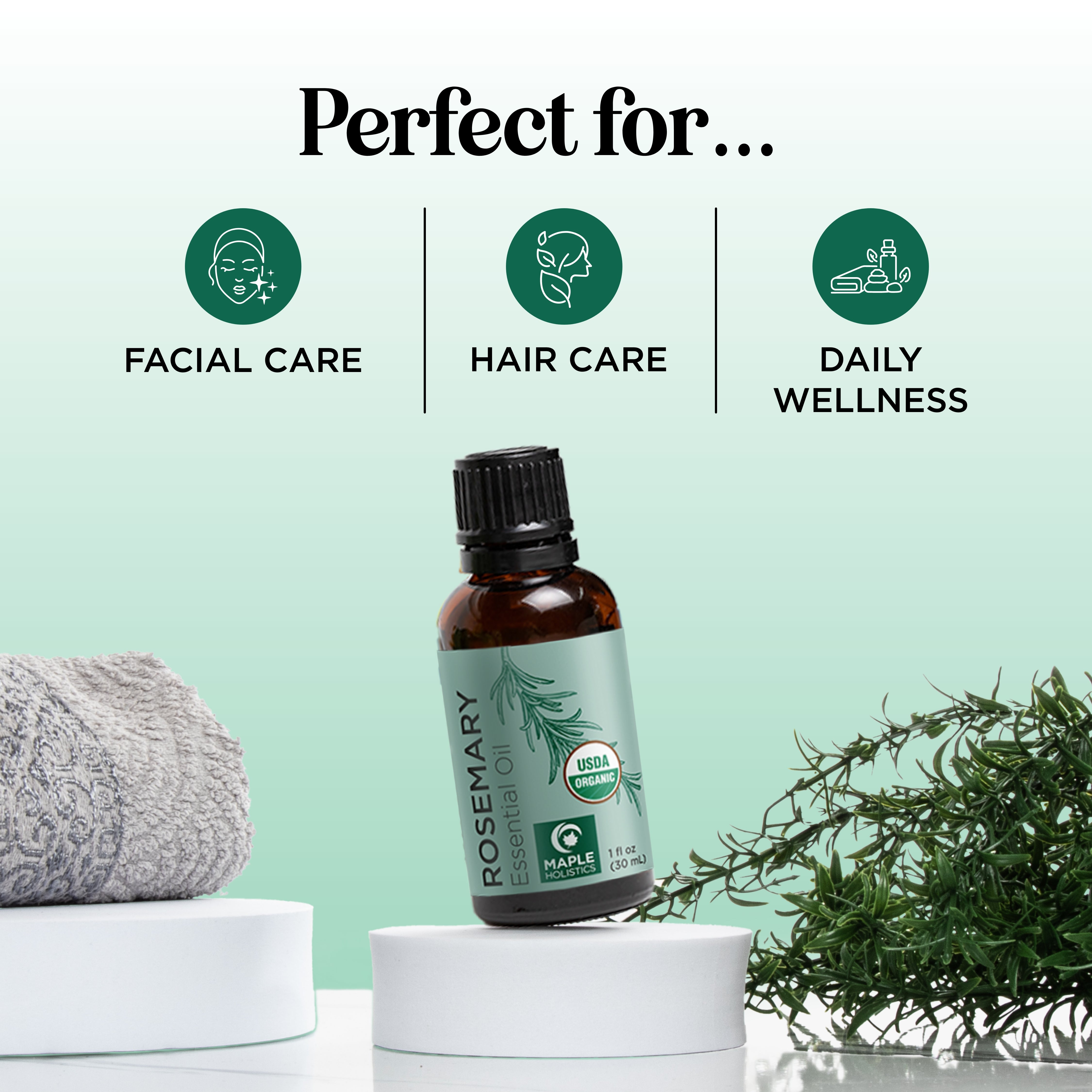 Organic Rosemary Essential Oil for Hair Growth & Skin Care - 100% Pure Natural Aromatherapy Oil for Relaxation & Stress Relief