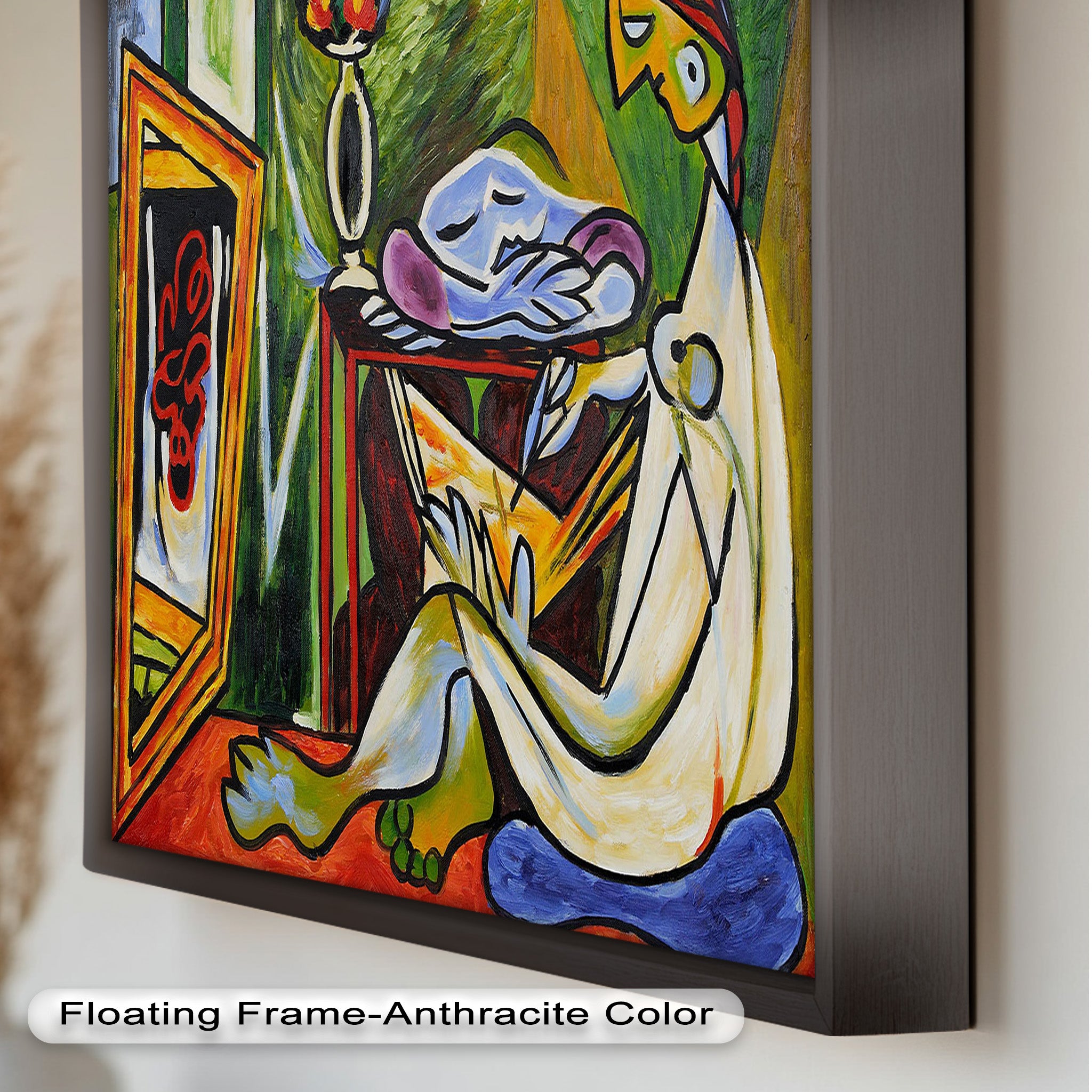 Abstract Interior Scene Picasso Style Oil Painting - Handmade Wall Art for Living Room, Bedroom & Office Decor
