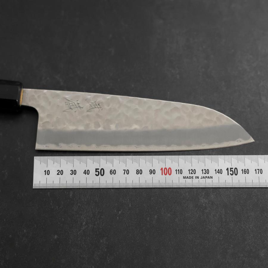 Premium Santoku Knife 165mm - Stainless Steel Clad Blue Super Core, Tsuchime Hammered Finish, Buffalo Ebony Handle - Perfect for Sushi, Vegetables & Meat Preparation