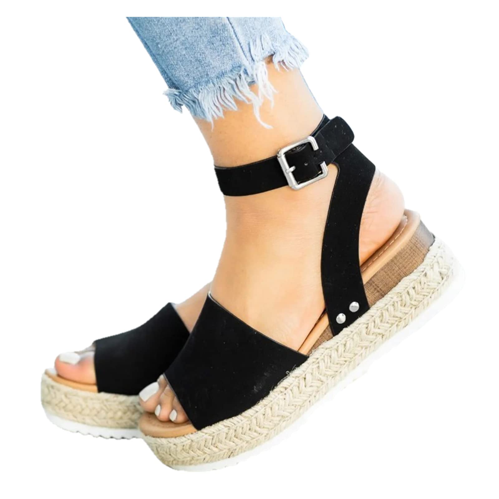 Women's Wedge Sandals with Ankle Strap - Open Toe Dressy Summer Platform Sandals for Beach, Party & Casual Wear - Comfortable Buckle Wedges for Women