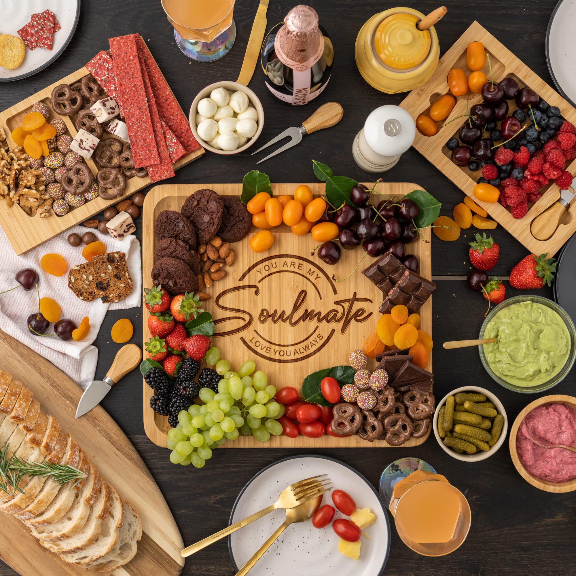 Personalized Anniversary Gifts for Her - Engraved Wooden Charcuterie Board Set with 4 Stainless Steel Knives - Perfect Wedding Gift for Wife, Girlfriend, or Couples - Elegant Kitchen Accessory for Cheese, Charcuterie, and Entertaining