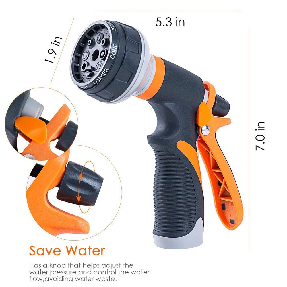 Heavy Duty Garden Hose Nozzle with 8 Adjustable Spray Patterns - High Pressure Water Nozzle for Gardening, Car Washing, Pet Bathing & Outdoor Cleaning | Perfect for Lawn Care, Plant Watering and Household Use