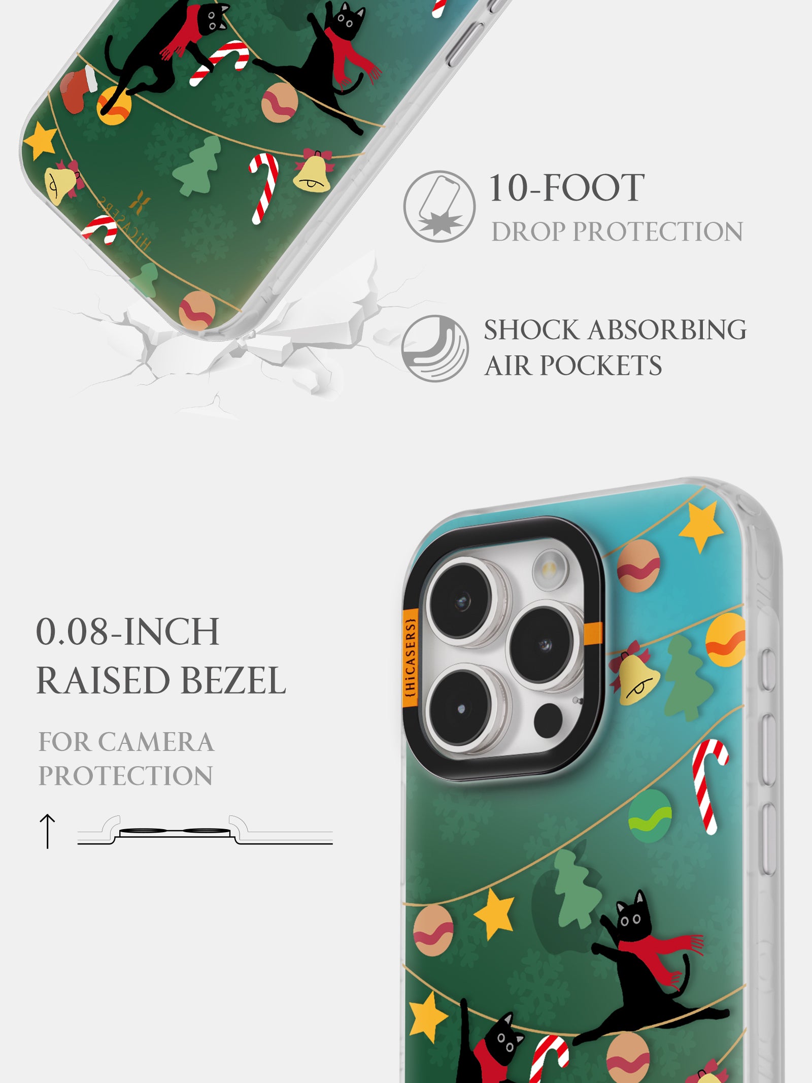 Christmas Tree Ornaments & Black Cat Iridescent Green Phone Case - Perfect for Holiday Decor & iPhone Protection