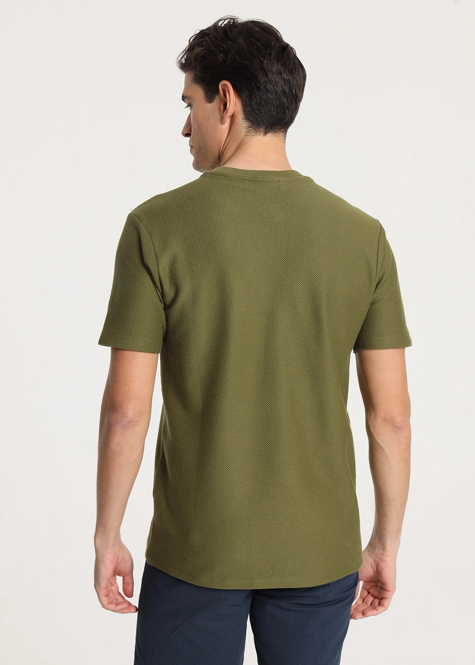 V&Lucchino Textured Cotton T-Shirt for Men - Soft Green Casual Tee - Perfect for Everyday Wear, Outings & Relaxation